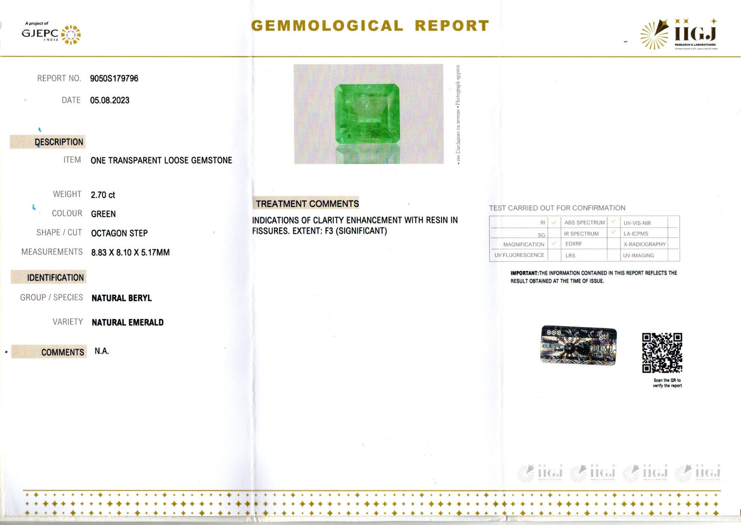 Emerald - 2.70 Carats (Panna - 2.94 Ratti)