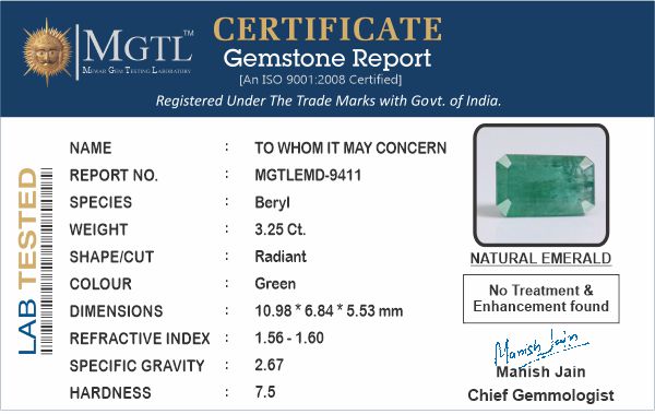 Emerald (Panna) - 3.25 Carats