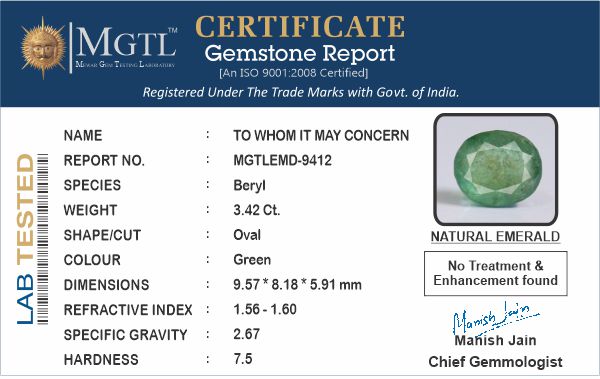 Emerald (Panna) - 3.42 Carats