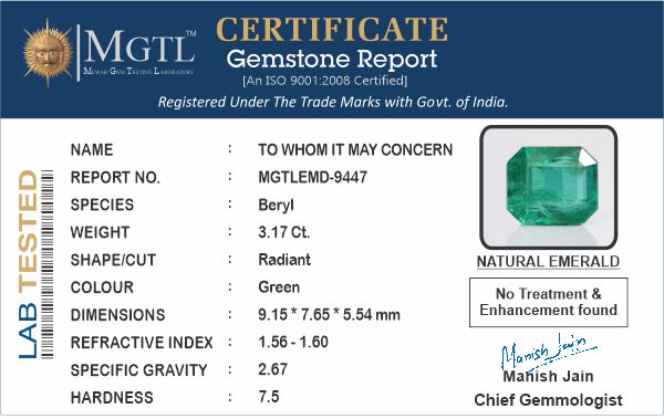 Emerald (Panna) - 3.17 Carats