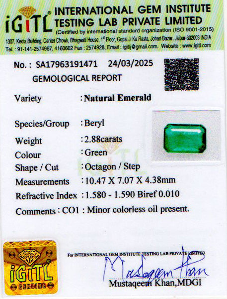 Emerald - 2.88 Carats (Panna - 3.14 Ratti)