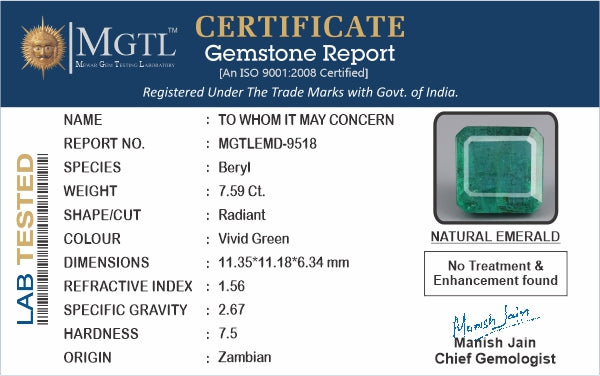 Emerald (Panna) - 7.59 Carats