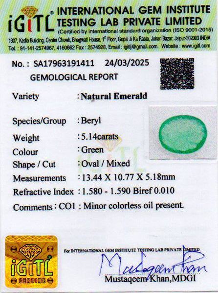 Emerald - 5.14 Carats (Panna - 5.60 Ratti)