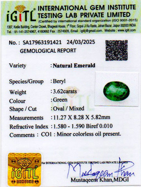 Emerald - 3.62 Carats (Panna - 3.95 Ratti)