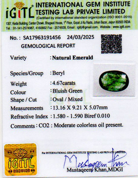 Emerald - 4.67 Carats (Panna - 5.09 Ratti)