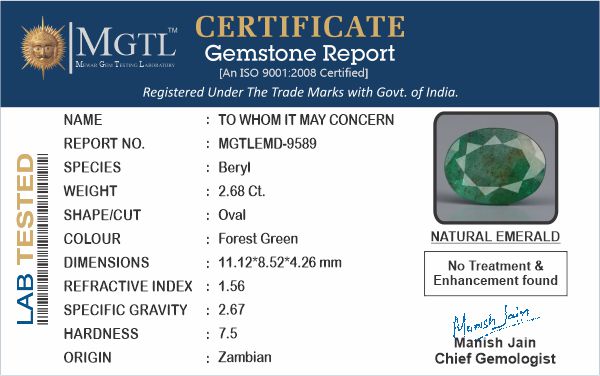 Emerald (Panna) - 2.68 Carats