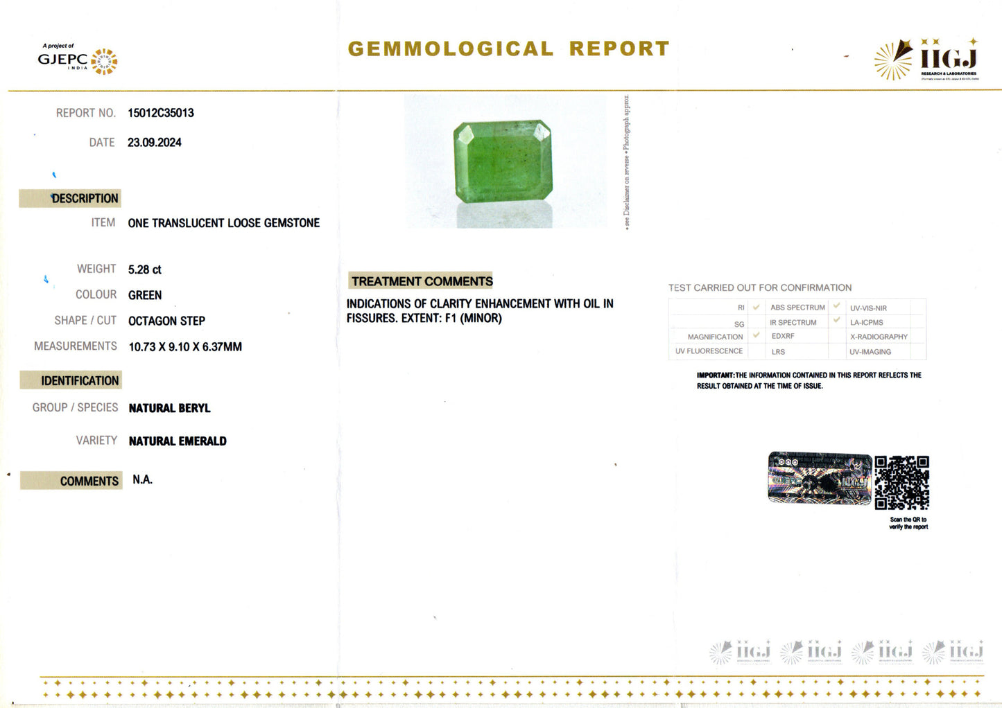 Emerald - 5.28 Carats (Panna - 5.76 Ratti)