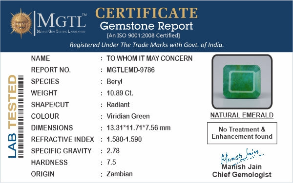 Emerald (Panna) - 10.89 Carats