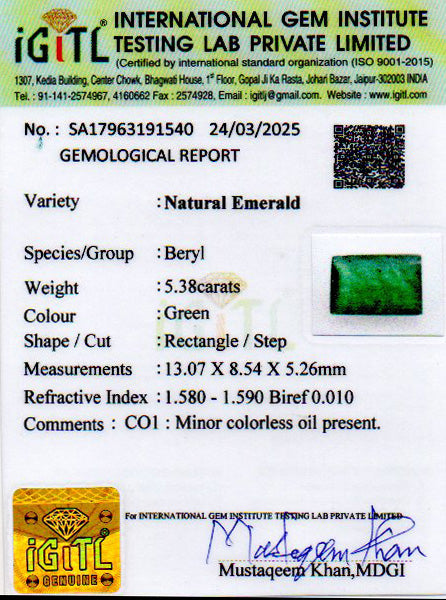 Emerald - 5.38 Carats (Panna - 5.86 Ratti)