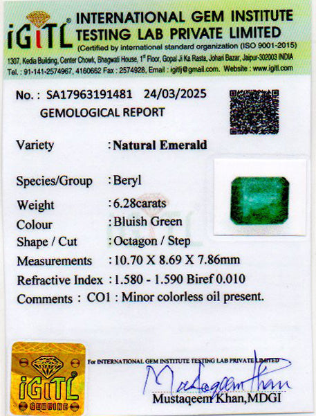 Emerald - 6.28 Carats (Panna - 6.85 Ratti)
