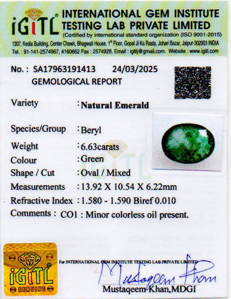Emerald - 6.63 Carats (Panna - 7.23 Ratti)