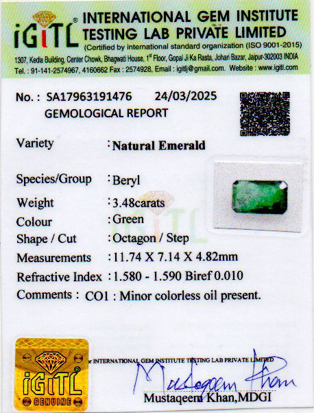 Emerald - 3.48 Carats (Panna - 3.79 Ratti)