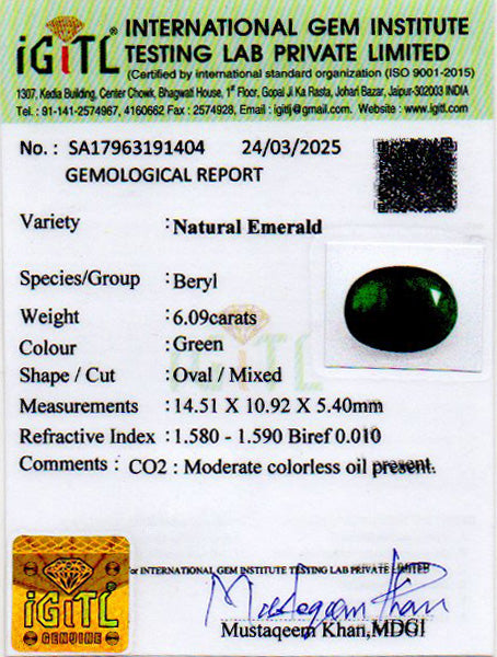 Emerald - 6.09 Carats (Panna - 6.64 Ratti)