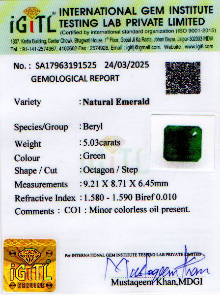 Emerald - 5.03 Carats (Panna - 5.48 Ratti)