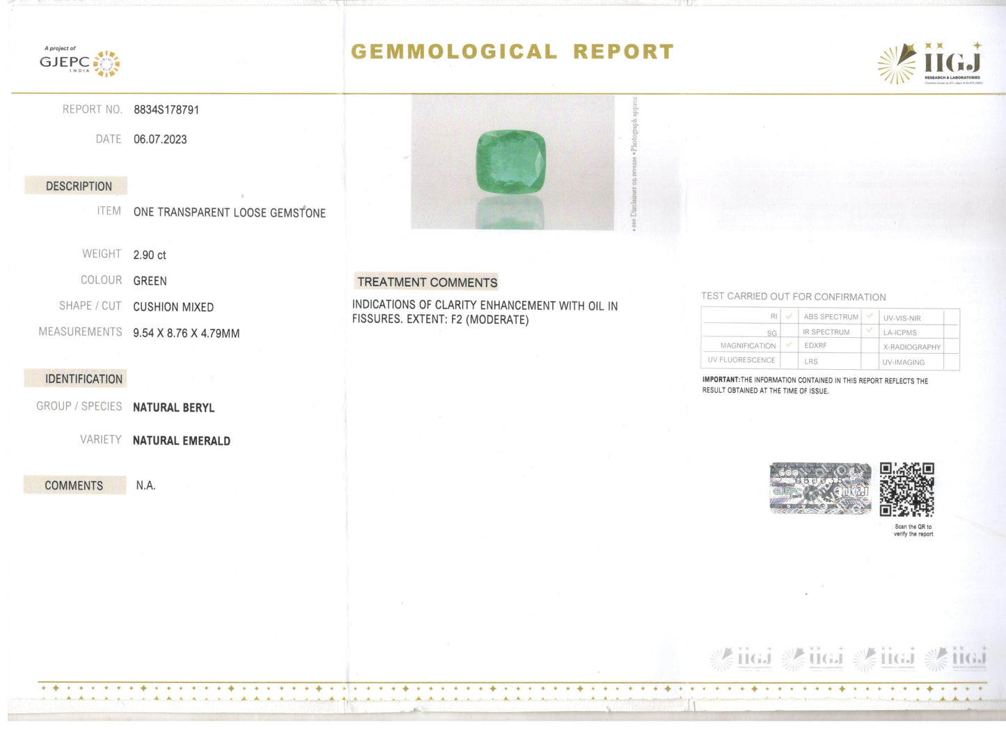 Emerald - 2.90 Carats (Panna - 3.16 Ratti)