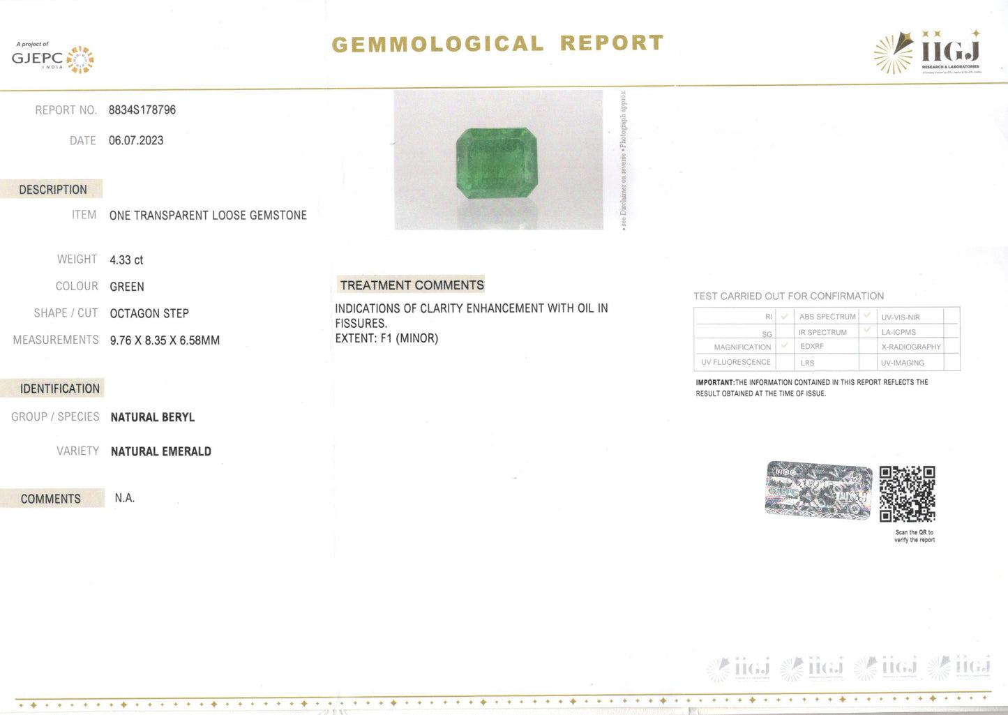 Emerald - 4.33 Carats (Panna - 4.72 Ratti)