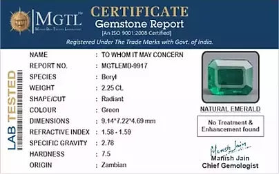 Emerald - 2.25 Carats (Panna - 2.45 Ratti)