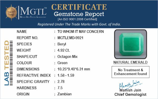 Emerald (Panna) - 4.92 Carats