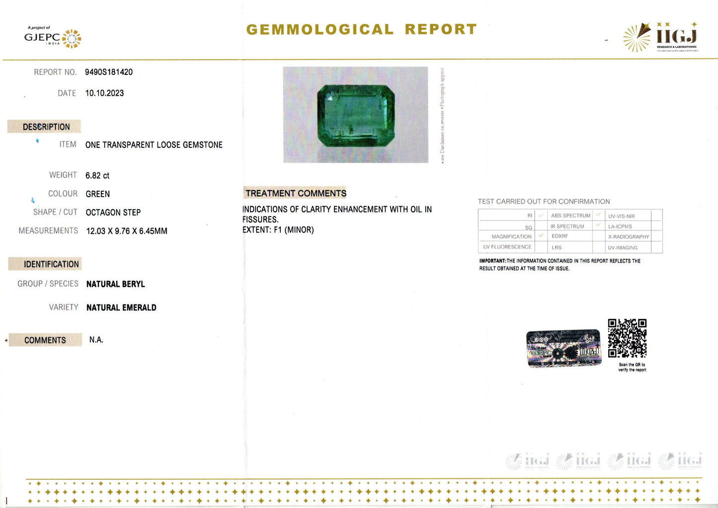 Emerald - 6.82 Carats (Panna - 7.43 Ratti)