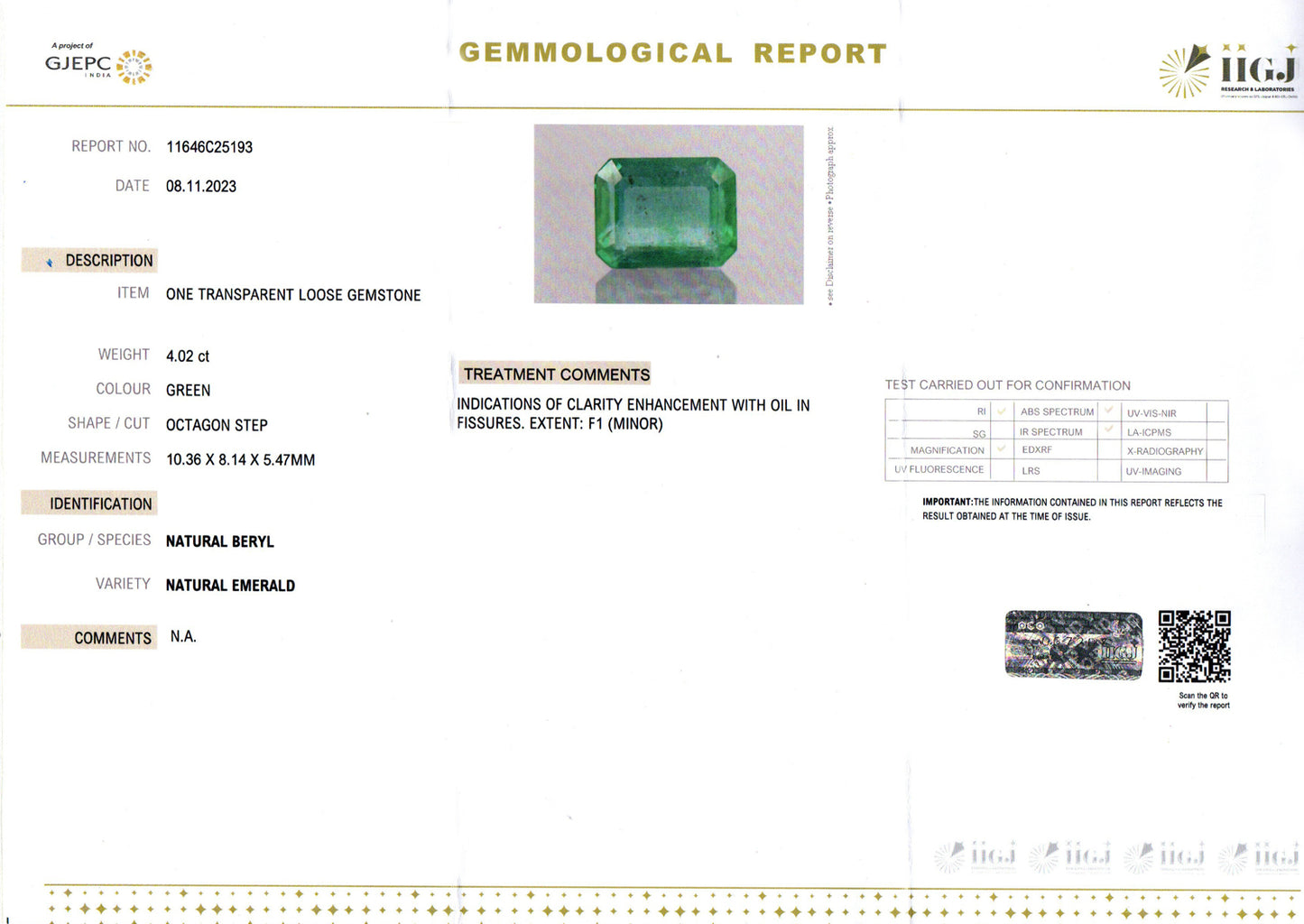 Emerald - 4.02 Carats (Panna - 4.38 Ratti)