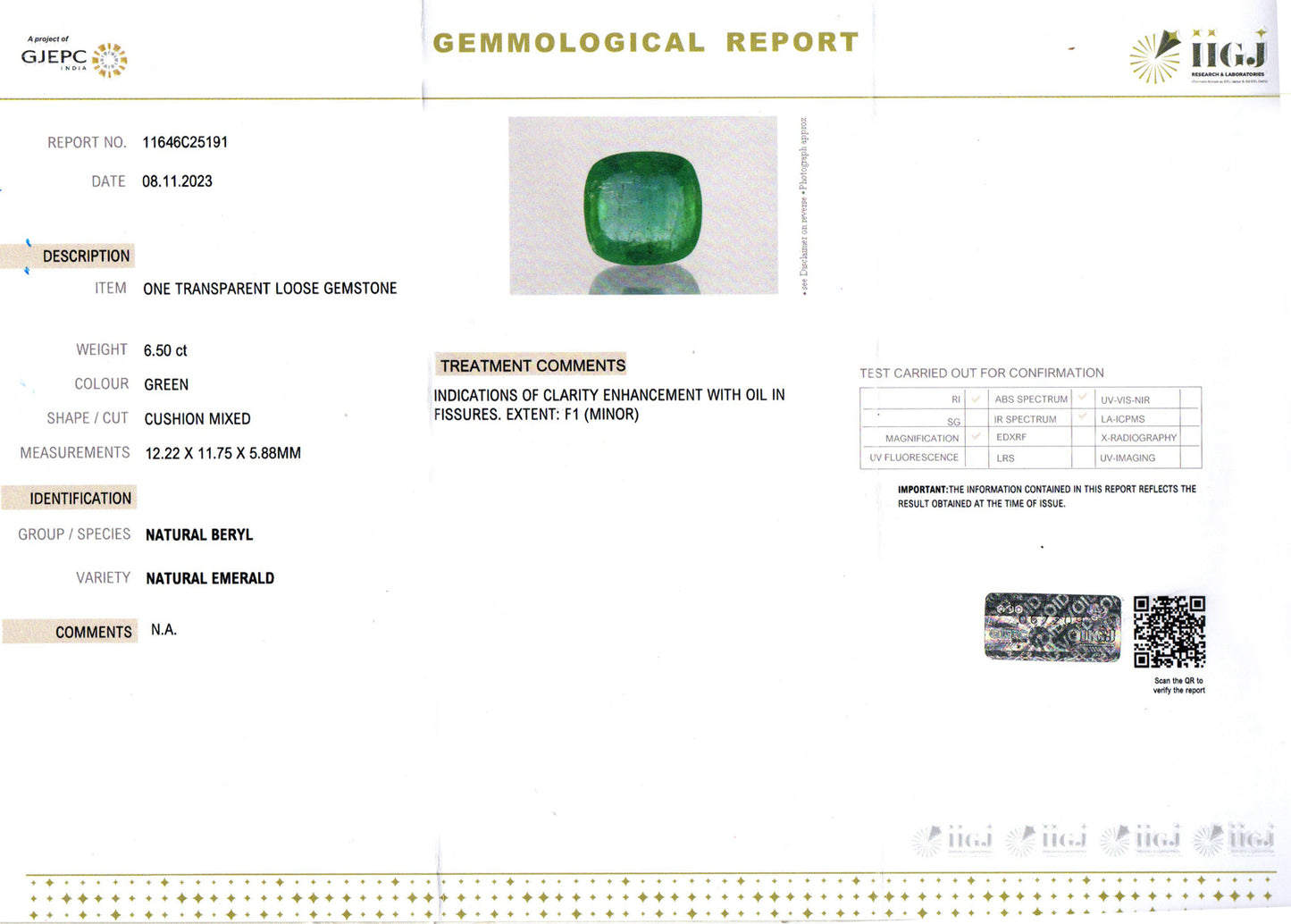 Emerald - 6.50 Carats (Panna - 7.09 Ratti)