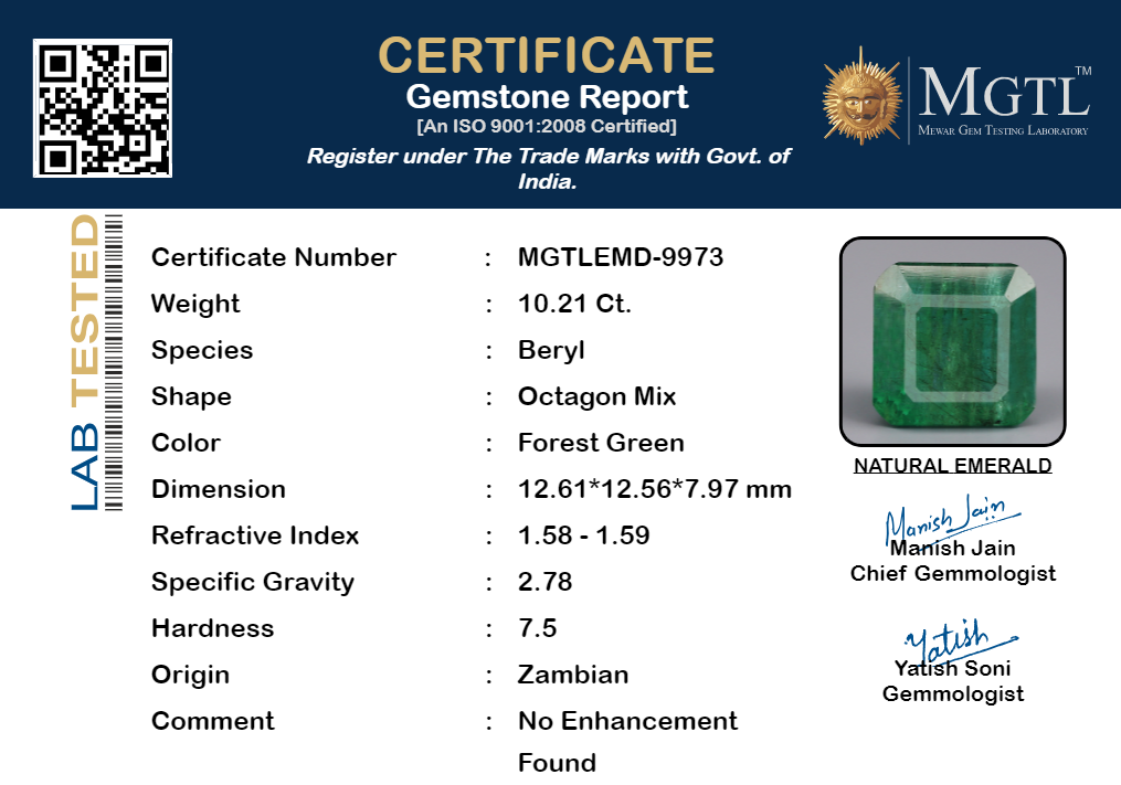 Emerald - 10.21 Carats (Panna - 11.13 Ratti)