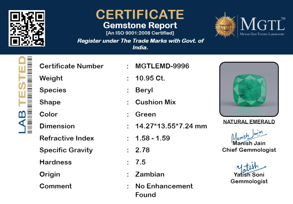 Emerald - 10.95 Carats (Panna - 11.94 Ratti)
