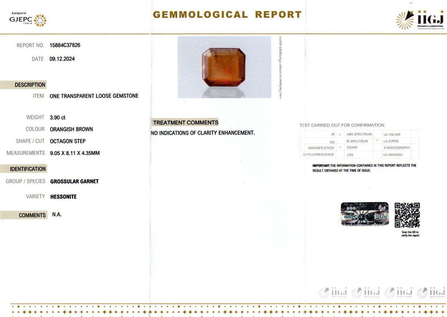 Hessonite - 3.90 Carats (Gomed - 4.25 Ratti)