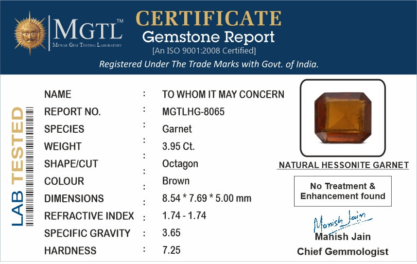 Hessonite - 3.95 Carats (Gomed - 4.31 Ratti)