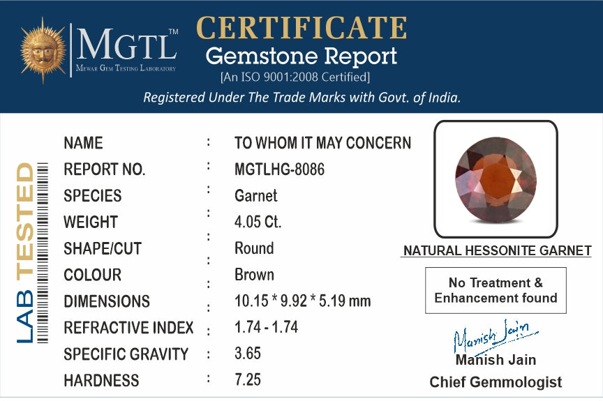 Hessonite - 4.05 Carats (Gomed - 4.41 Ratti)