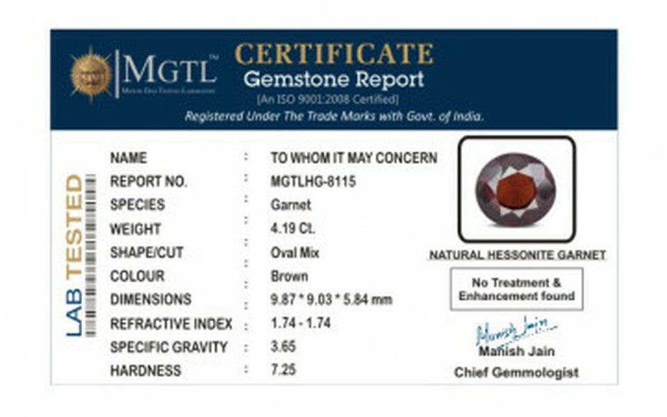 Hessonite - 4.19 Carats (Gomed - 4.57 Ratti)