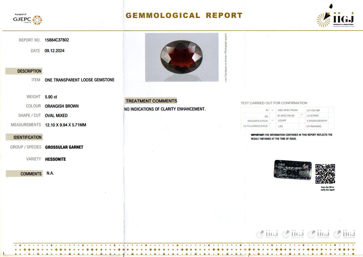 Hessonite (Gomed) - 5.90 Carats