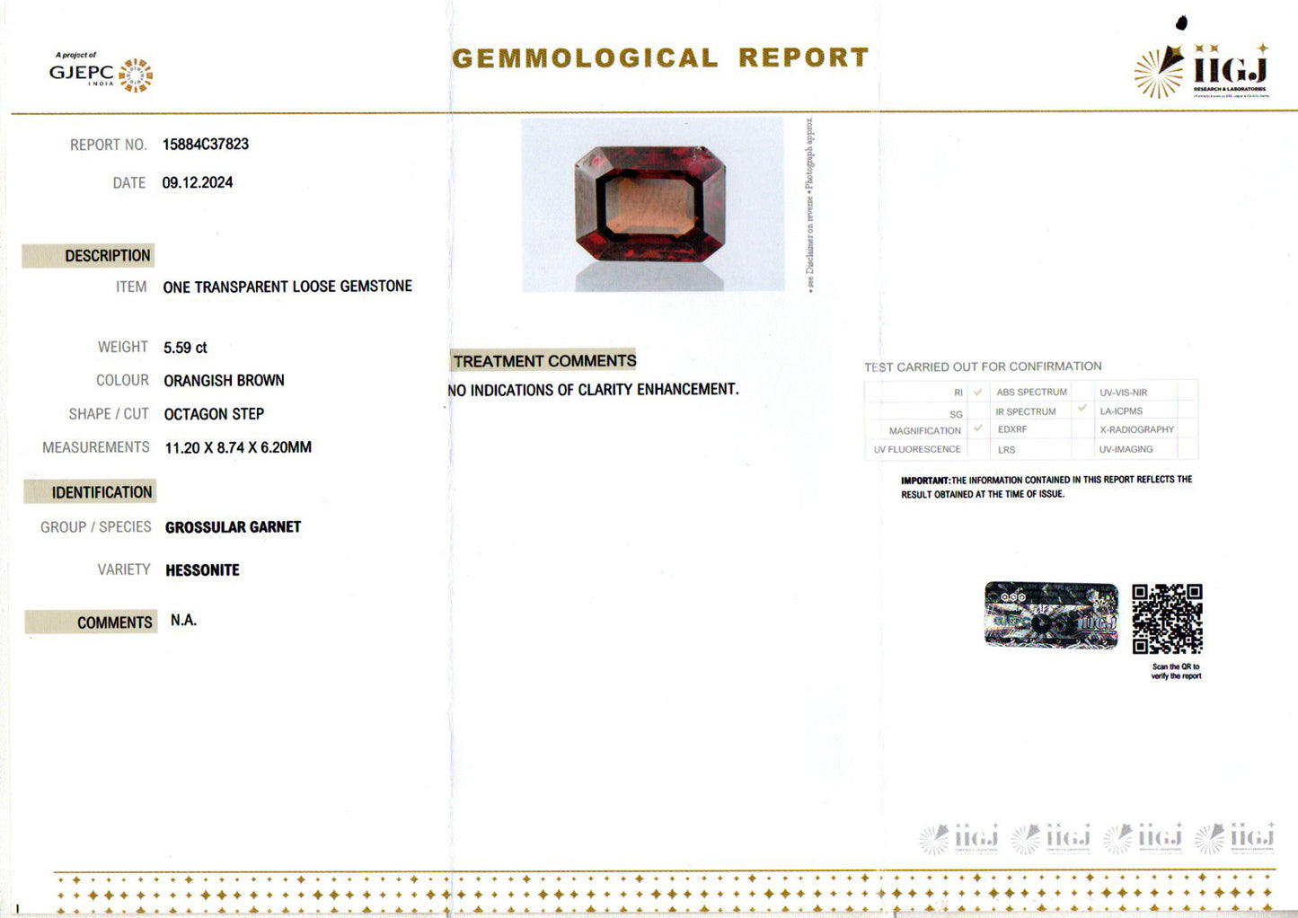 Gomed (Hessonite) Gemstone - 5.59 Carats