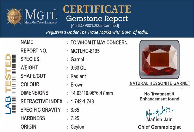 Hessonite - 9.63 Carats (Gomed - 10.50 Ratti)