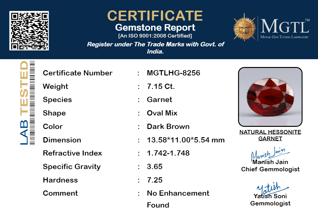 Hessonite - 7.15 Carats (Gomed - 7.79 Ratti)