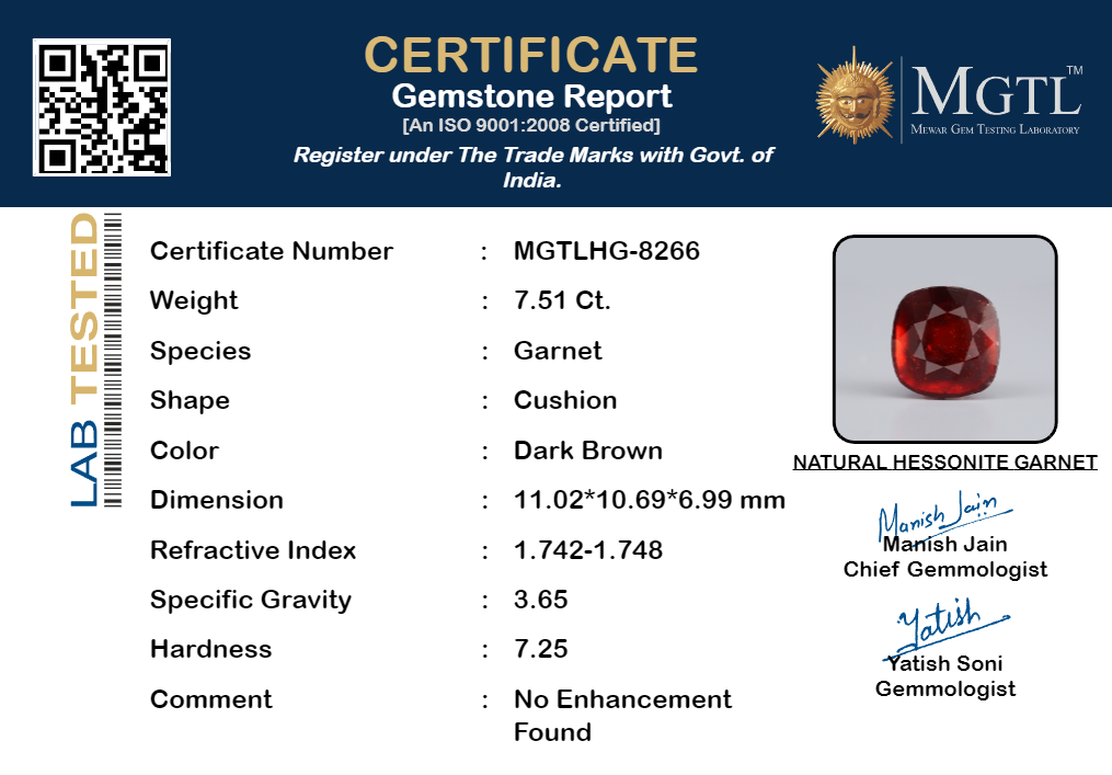 Hessonite - 7.51 Carats (Gomed - 8.19 Ratti)
