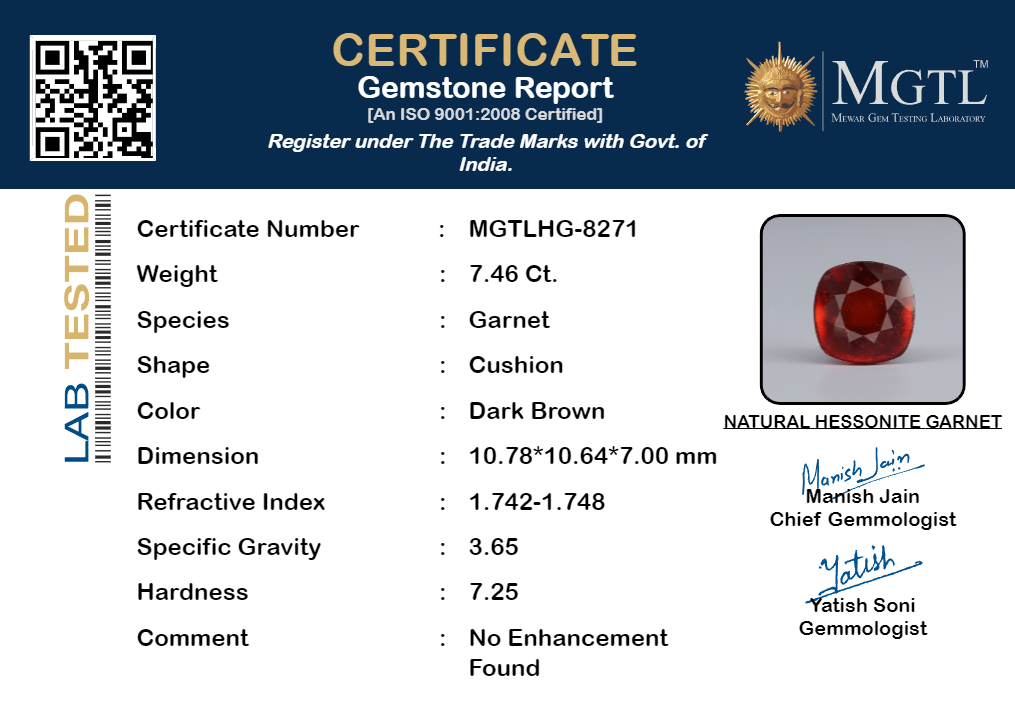 Hessonite - 7.46 Carats (Gomed - 8.13 Ratti)