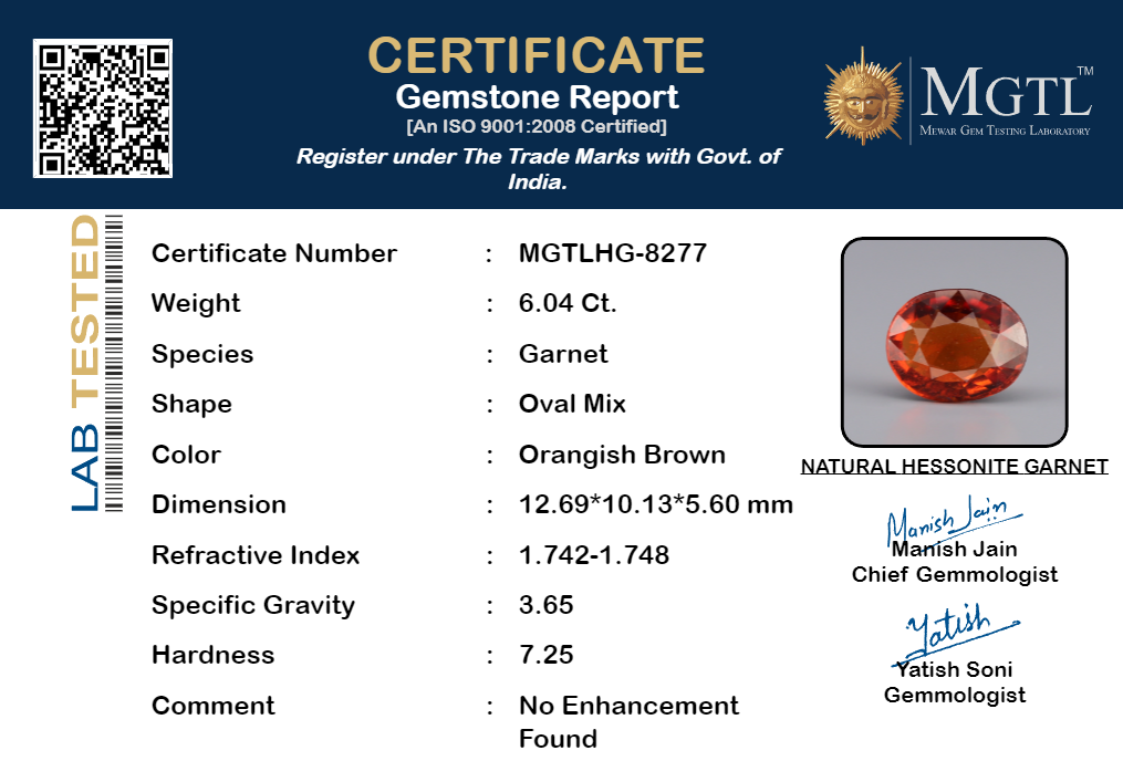 Hessonite - 6.04 Carats (Gomed - 6.58 Ratti)
