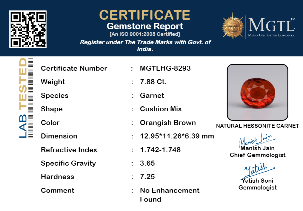 Hessonite - 7.88 Carats (Gomed - 8.59 Ratti)