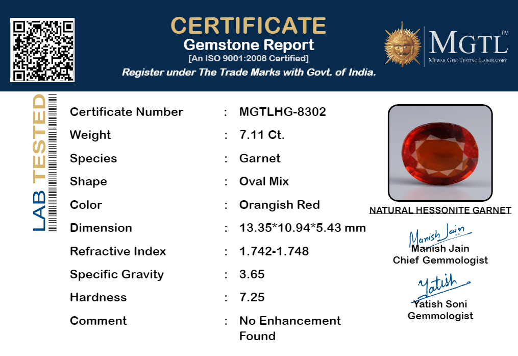 Hessonite - 7.11 Carats (Gomed - 7.75 Ratti)