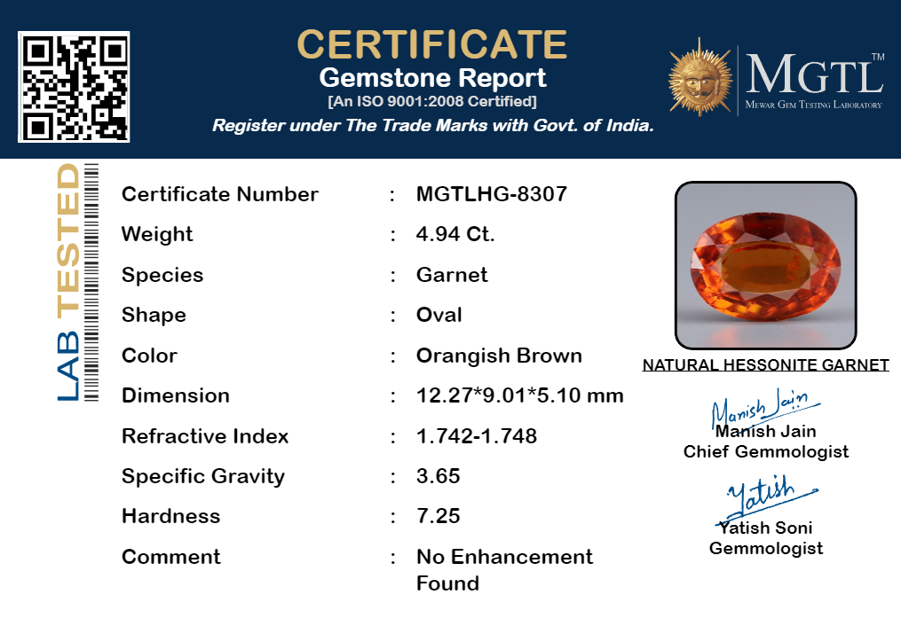 Hessonite - 4.94 Carats (Gomed - 5.38 Ratti)