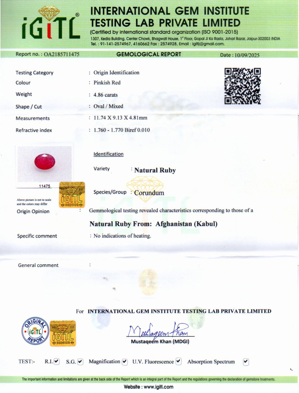 Ruby (Manik) Gemstone - 4.86 Carats