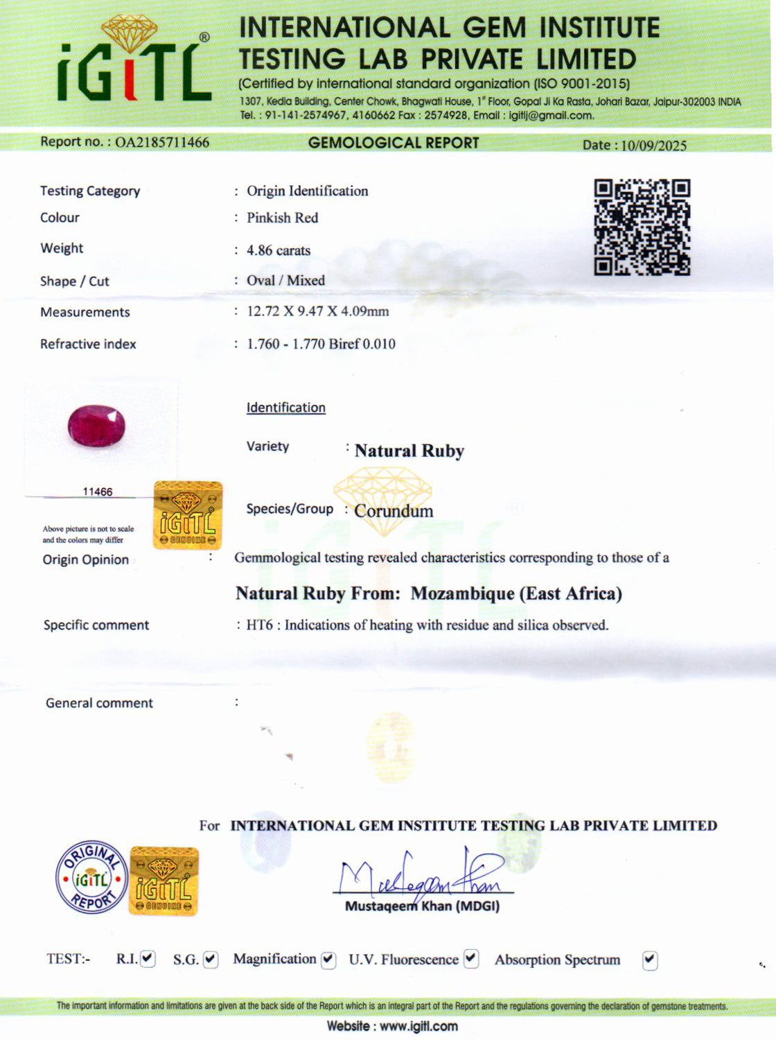Ruby (Manik) Gemstone - 4.86 Carats