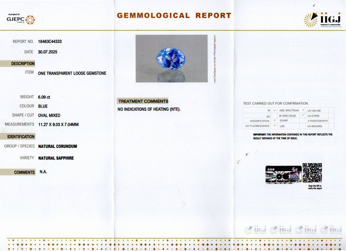 Blue Sapphire (Neelam) Gemstone - 6.09 Carats