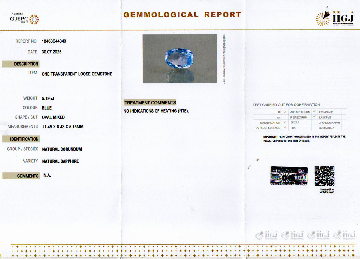 Blue Sapphire (Neelam) Gemstone - 5.19 Carats