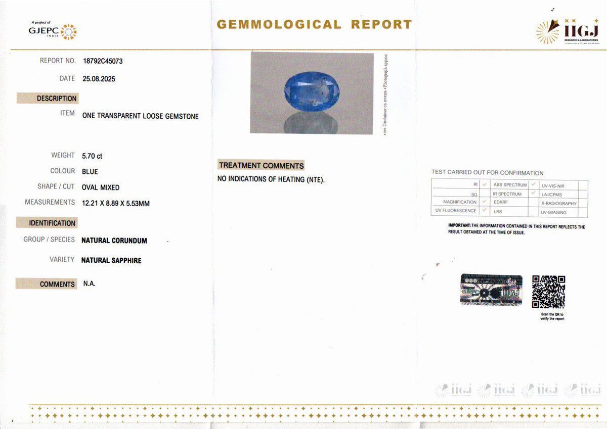 Blue Sapphire (Neelam) Gemstone - 5.70 Carats