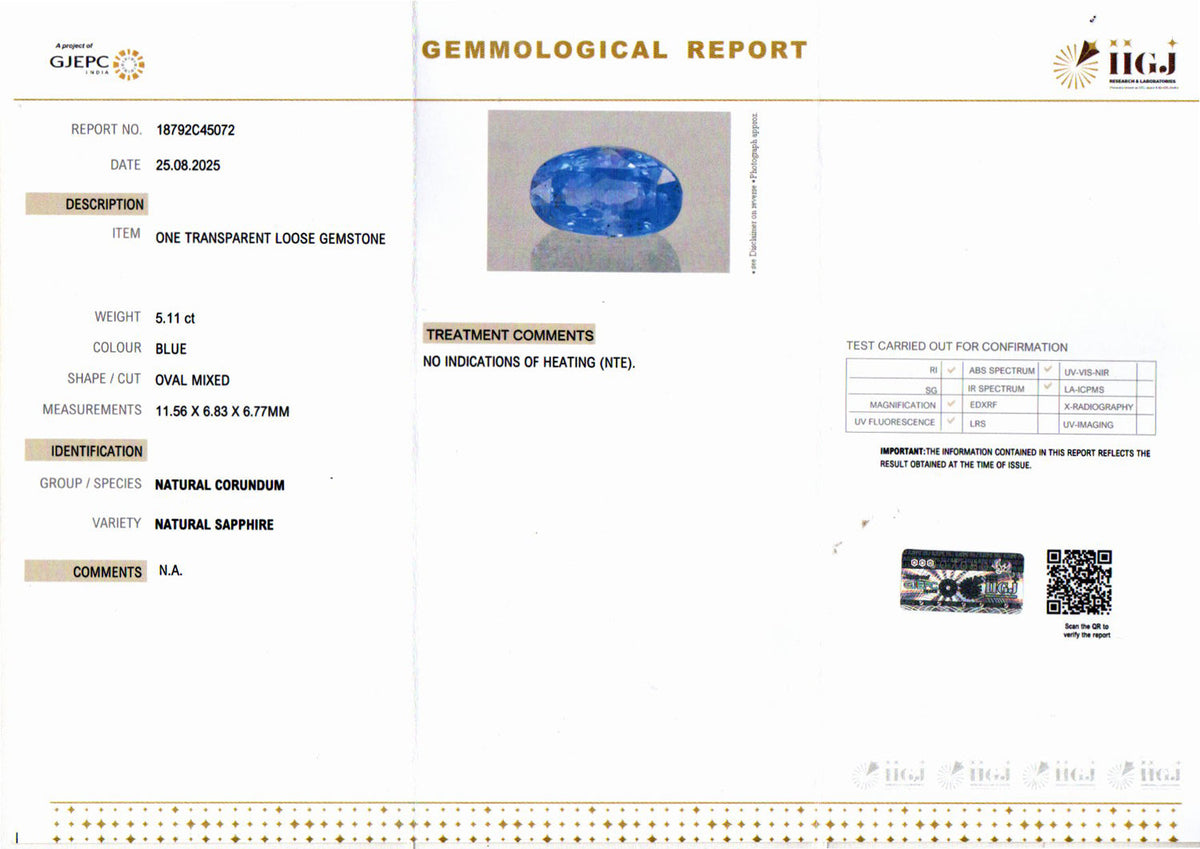 Blue Sapphire (Neelam) Gemstone - 5.11 Carats