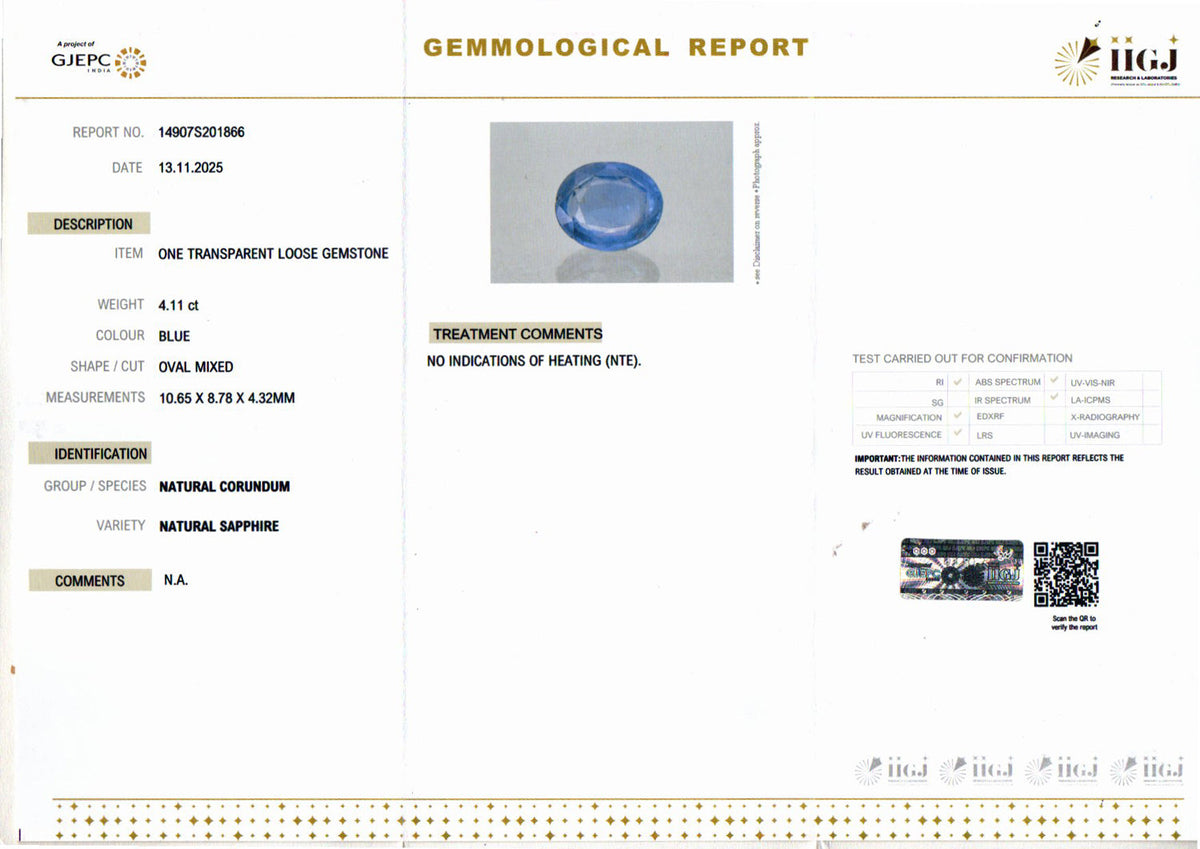 Blue Sapphire (Neelam) Gemstone - 4.11 Carats