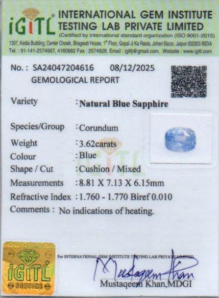 Blue Sapphire (Neelam) Gemstone - 3.62 Carats