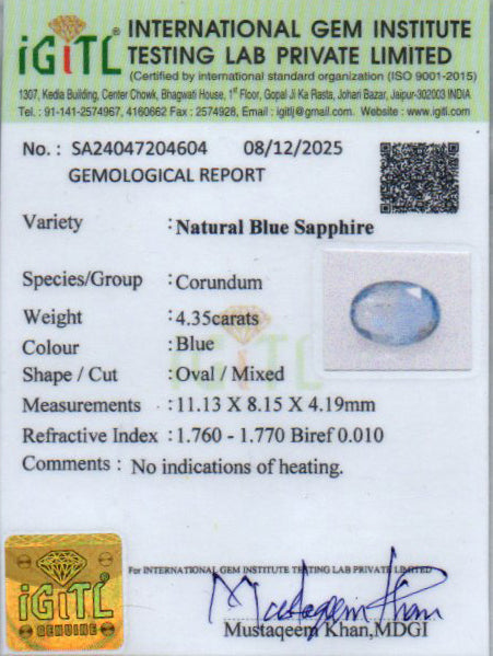 Blue Sapphire (Neelam) Gemstone - 4.35 Carats